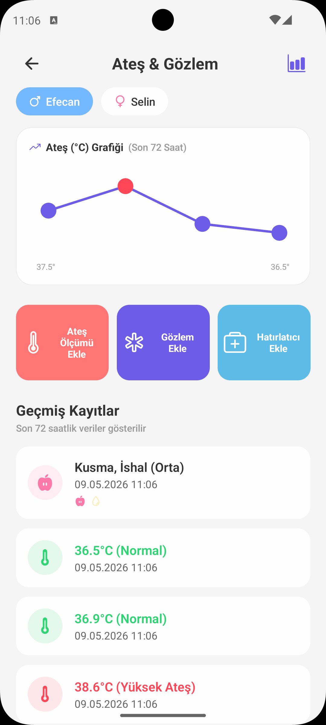 Ateş ve Semptom ekranı