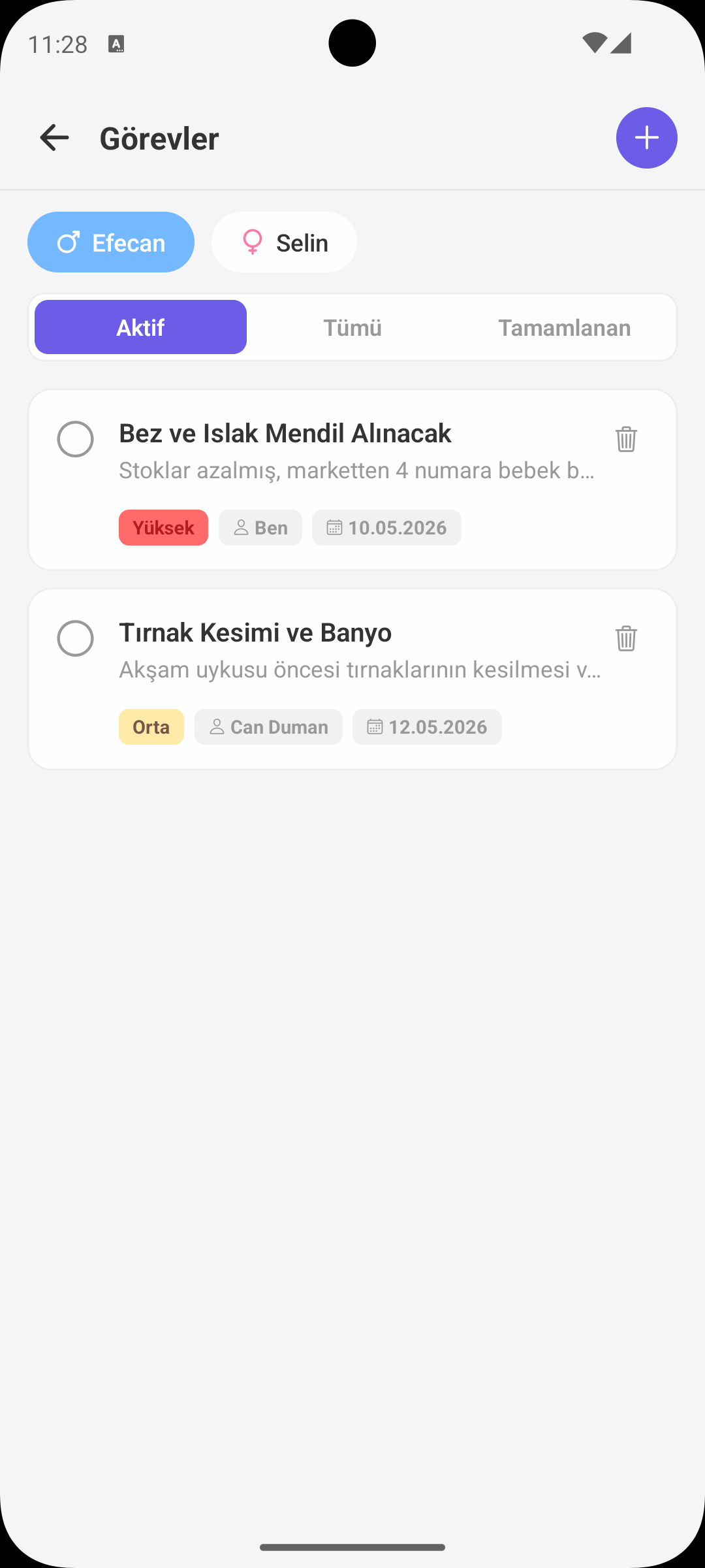Görevler ekranı