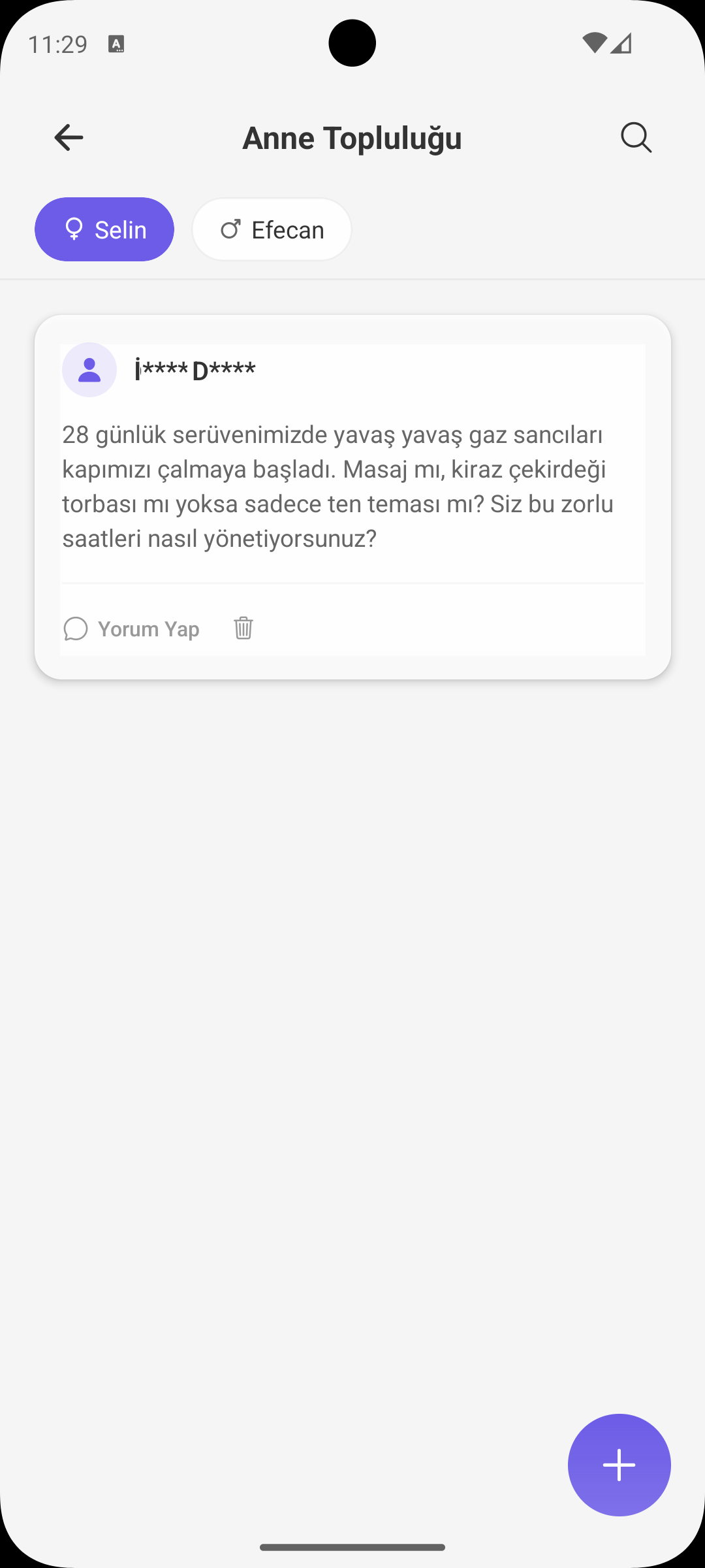 Anne Topluluğu ekranı